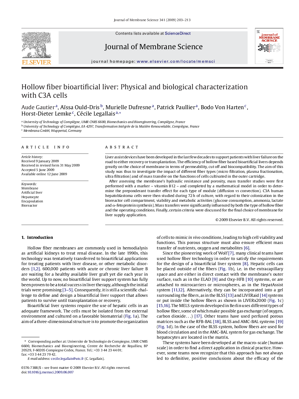 Hollow fiber bioartificial liver: Physical and biological characterization with C3A cells