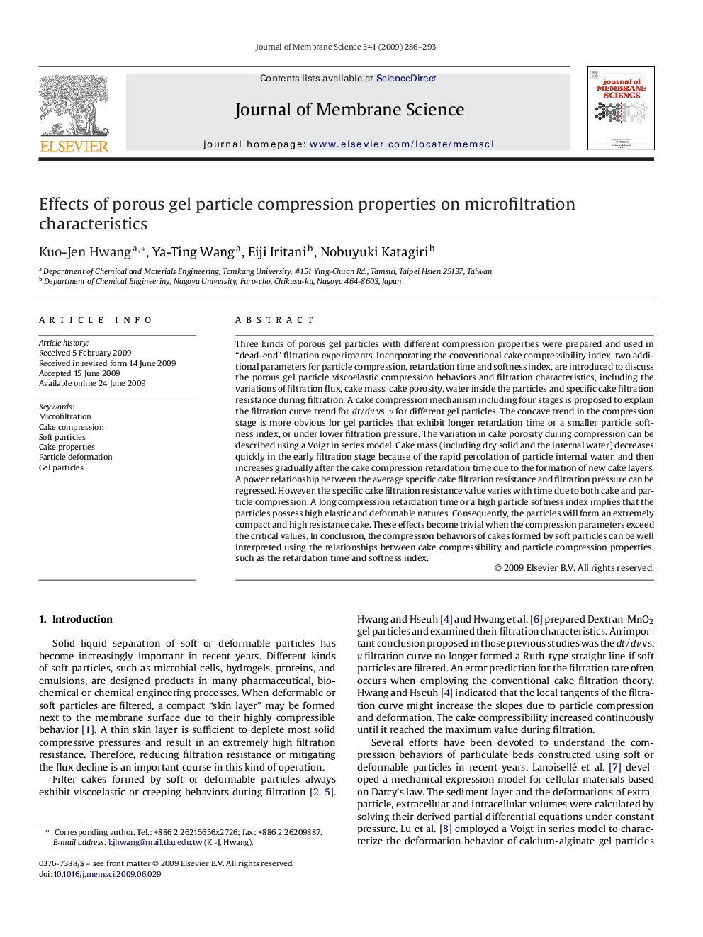 Effects of porous gel particle compression properties on microfiltration characteristics