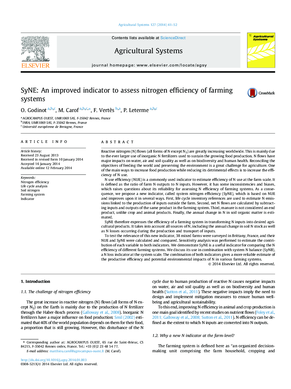 SyNE: An improved indicator to assess nitrogen efficiency of farming systems