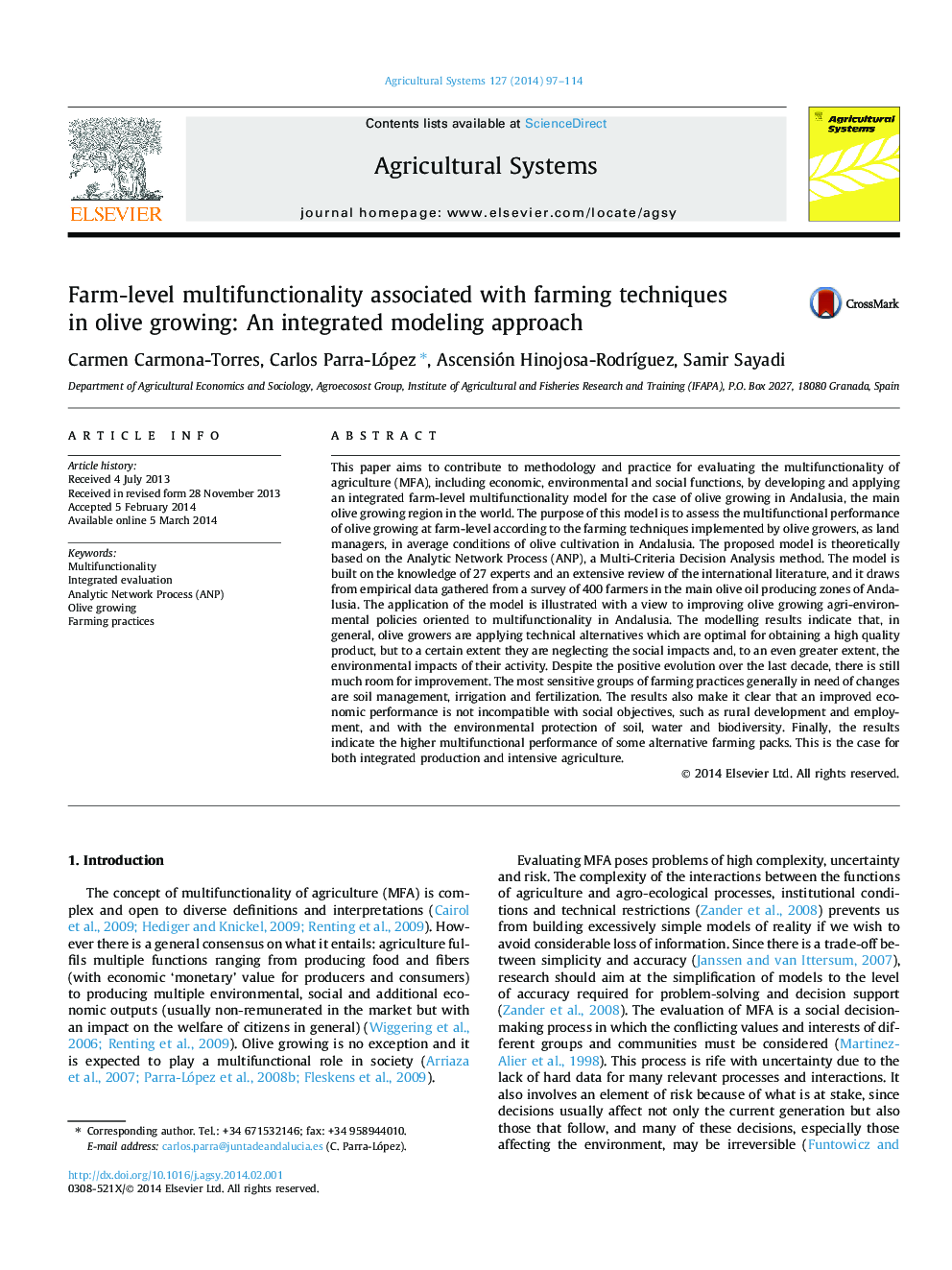 Farm-level multifunctionality associated with farming techniques in olive growing: An integrated modeling approach