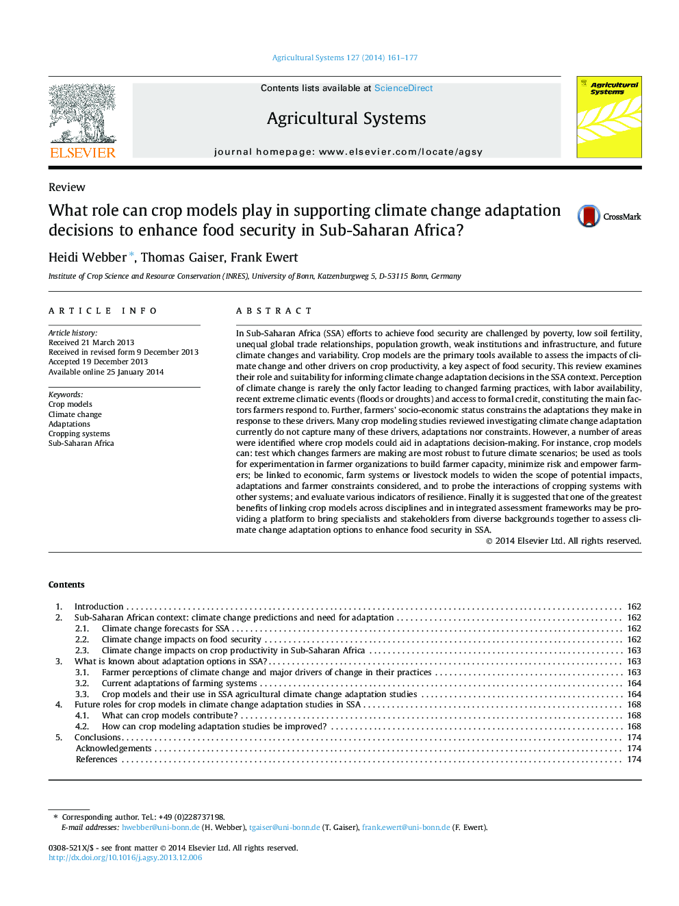 نقش مدل های محصول در حمایت از تصمیمات انطباق تغییرات اقلیمی برای افزایش امنیت غذایی در کشورهای جنوب صحرای آفریقا چیست؟ 