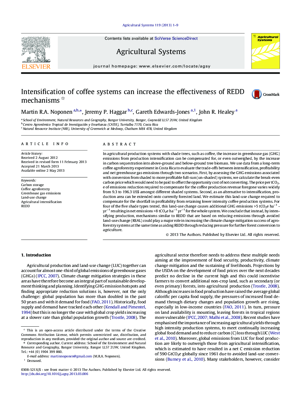 Intensification of coffee systems can increase the effectiveness of REDD mechanisms