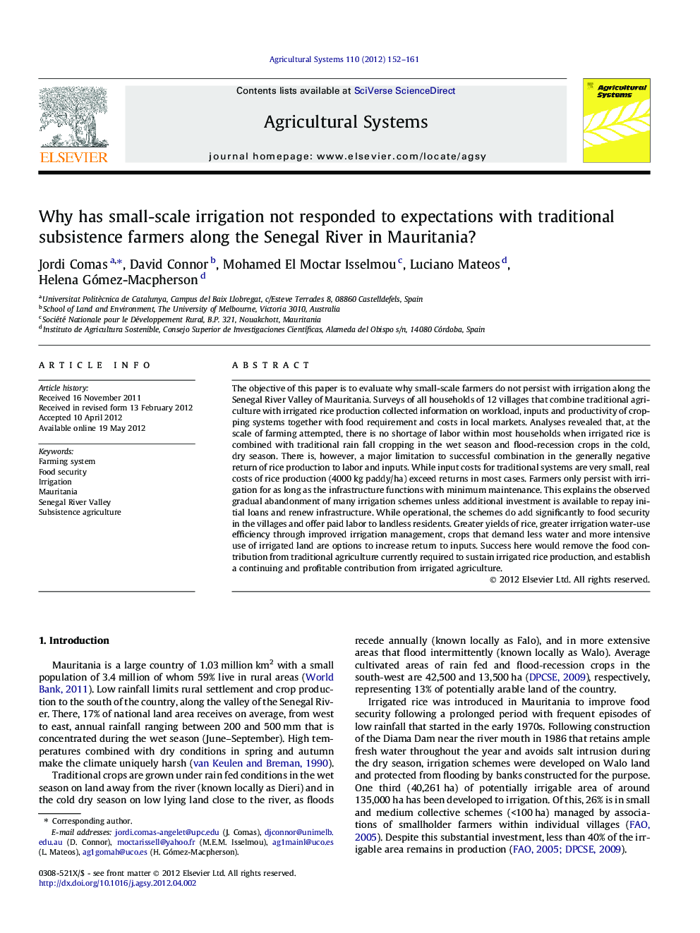 Why has small-scale irrigation not responded to expectations with traditional subsistence farmers along the Senegal River in Mauritania?