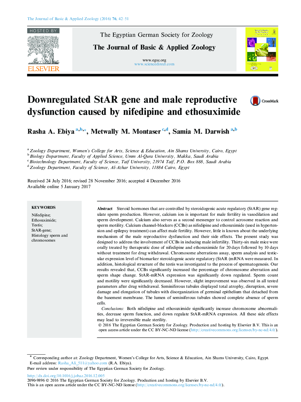 Downregulated StAR gene and male reproductive dysfunction caused by nifedipine and ethosuximide