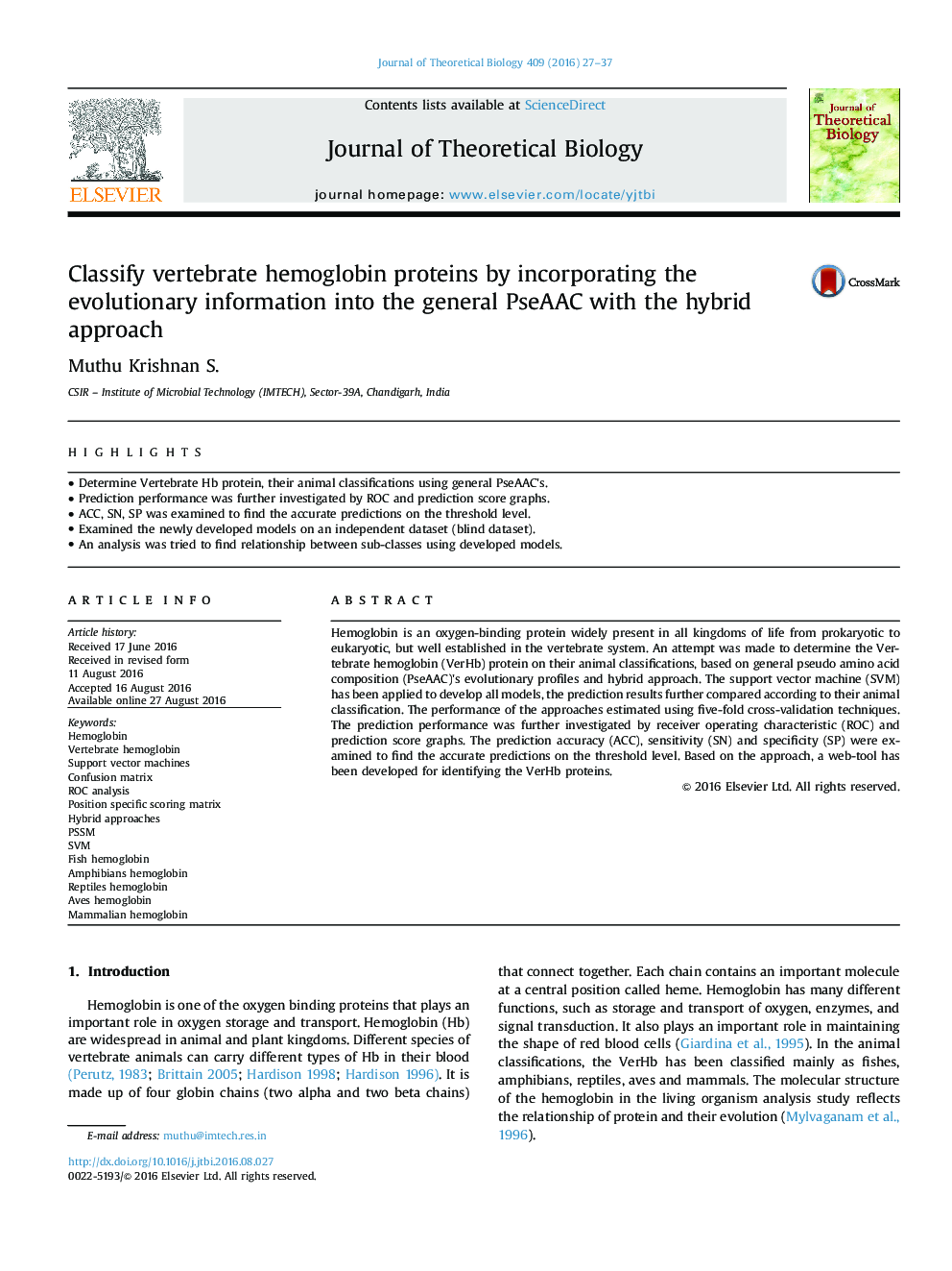 Classify vertebrate hemoglobin proteins by incorporating the evolutionary information into the general PseAAC with the hybrid approach