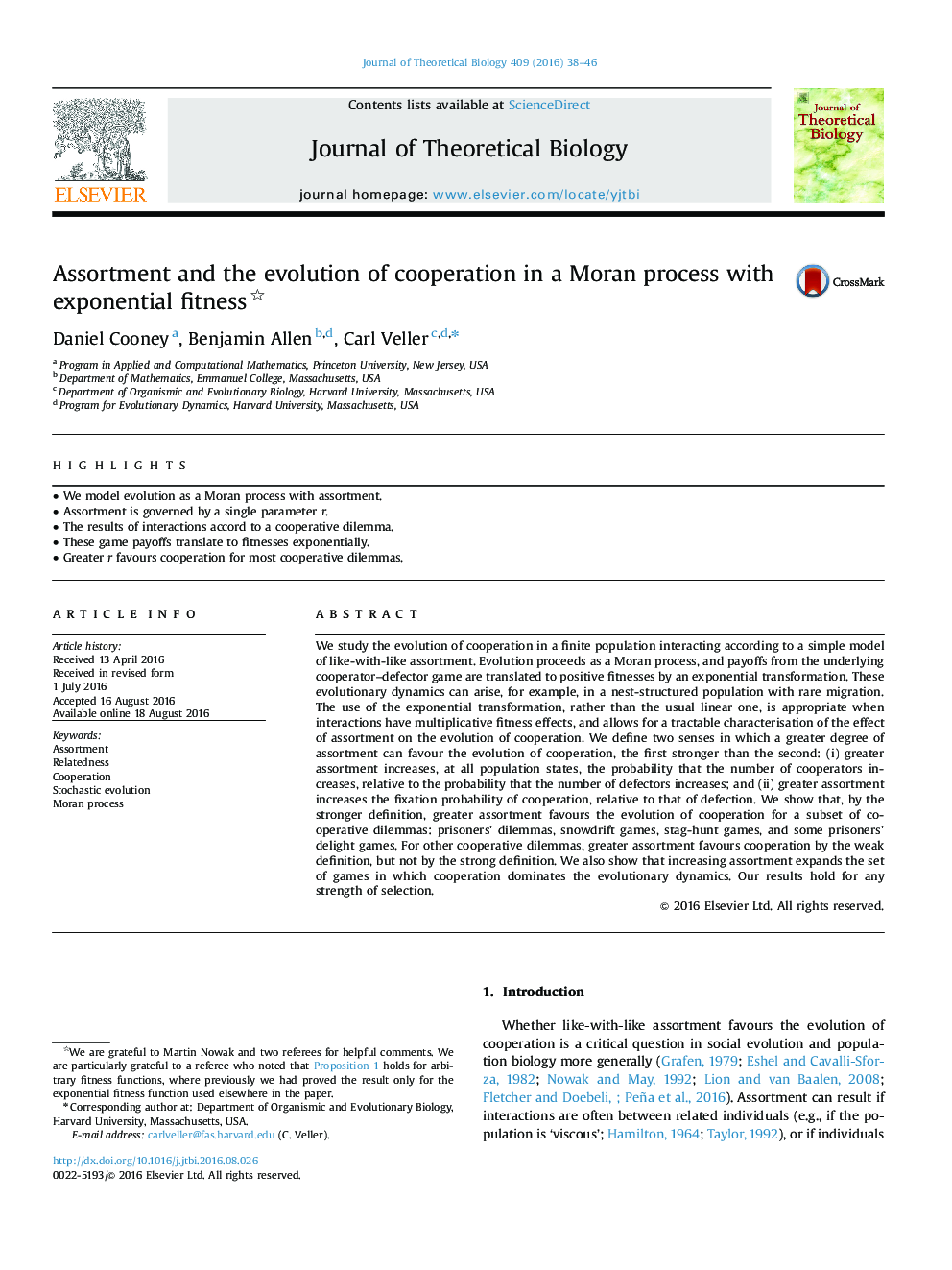 Assortment and the evolution of cooperation in a Moran process with exponential fitness