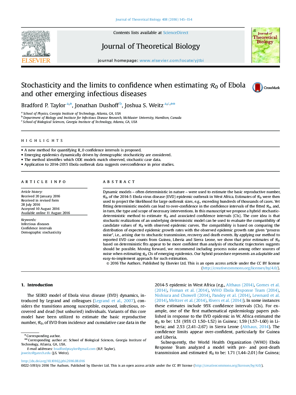 Stochasticity and the limits to confidence when estimating R0 of Ebola and other emerging infectious diseases