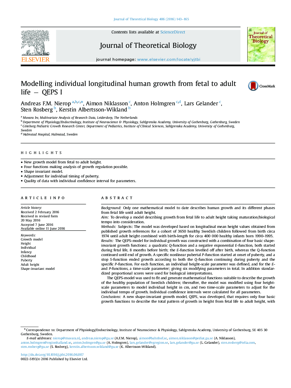 Modelling individual longitudinal human growth from fetal to adult life â QEPS I