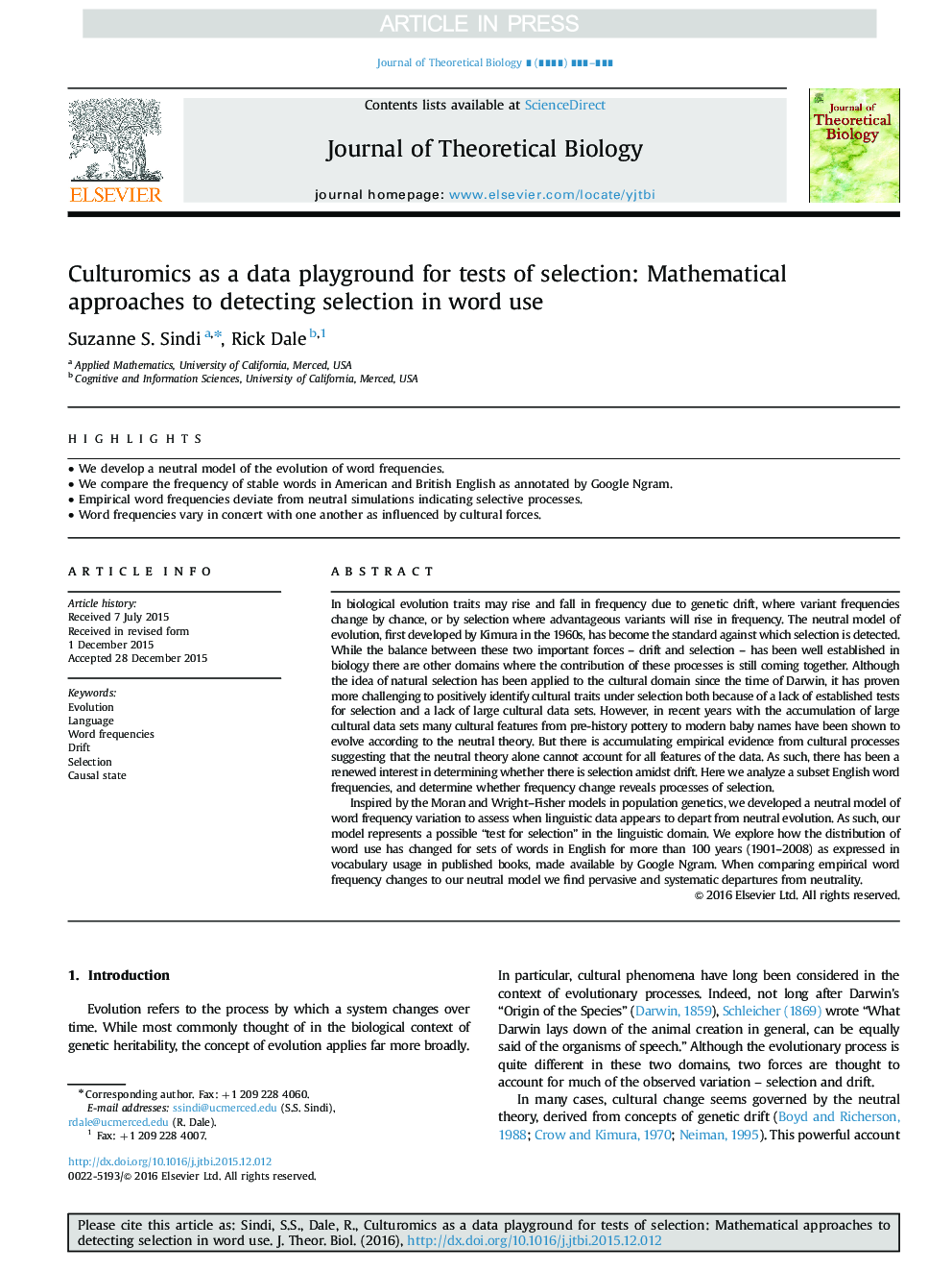 Culturomics as a data playground for tests of selection: Mathematical approaches to detecting selection in word use