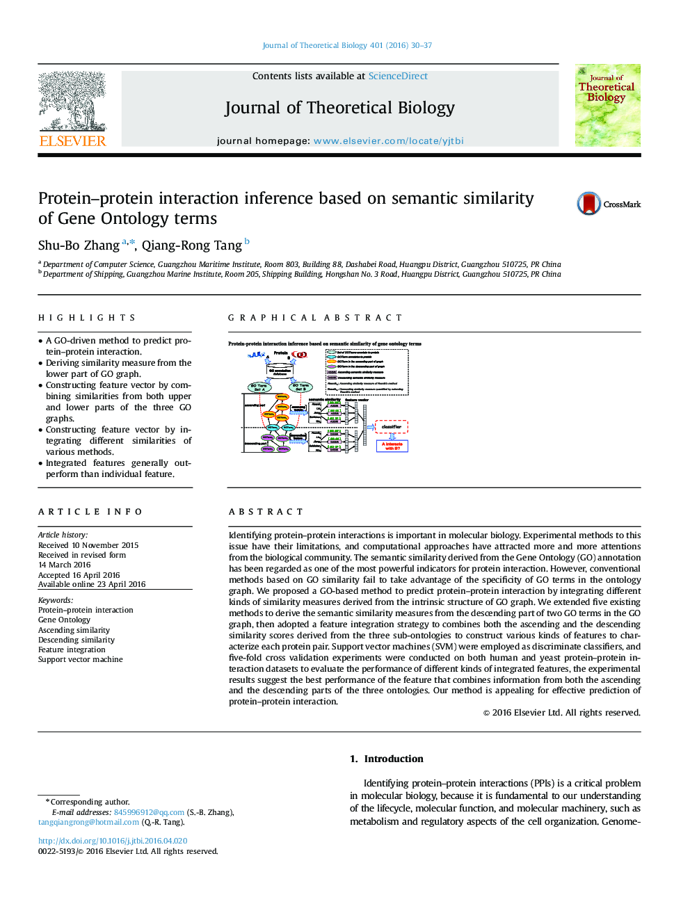 Protein-protein interaction inference based on semantic similarity of Gene Ontology terms