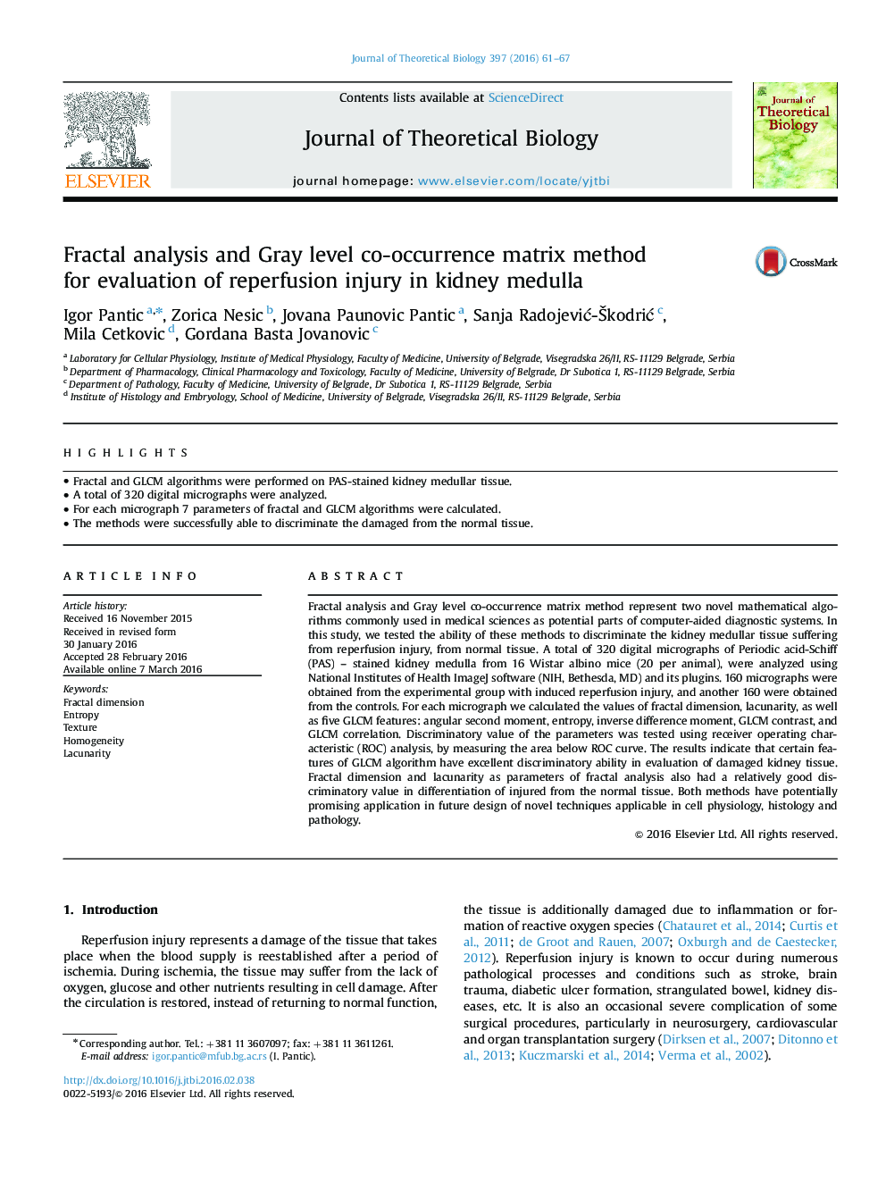 Fractal analysis and Gray level co-occurrence matrix method for evaluation of reperfusion injury in kidney medulla