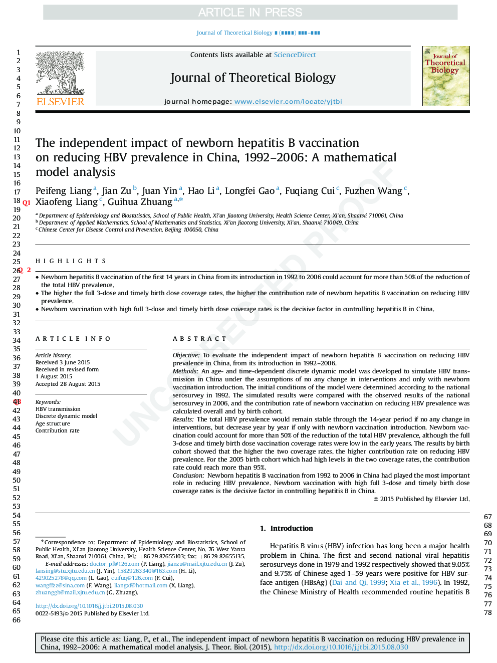 The independent impact of newborn hepatitis B vaccination on reducing HBV prevalence in China, 1992-2006: A mathematical model analysis