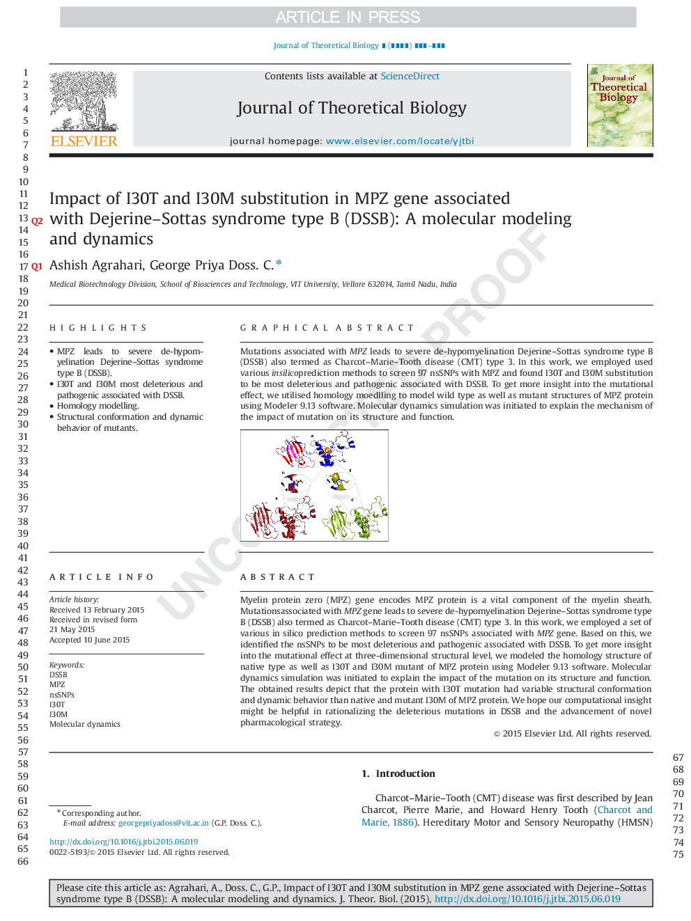 Impact of I30T and I30M substitution in MPZ gene associated with Dejerine-Sottas syndrome type B (DSSB): A molecular modeling and dynamics