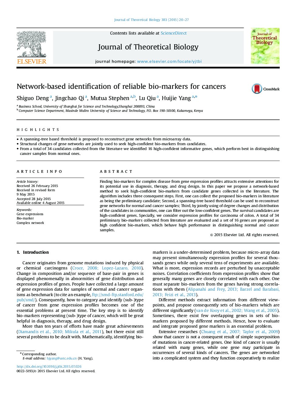 Network-based identification of reliable bio-markers for cancers