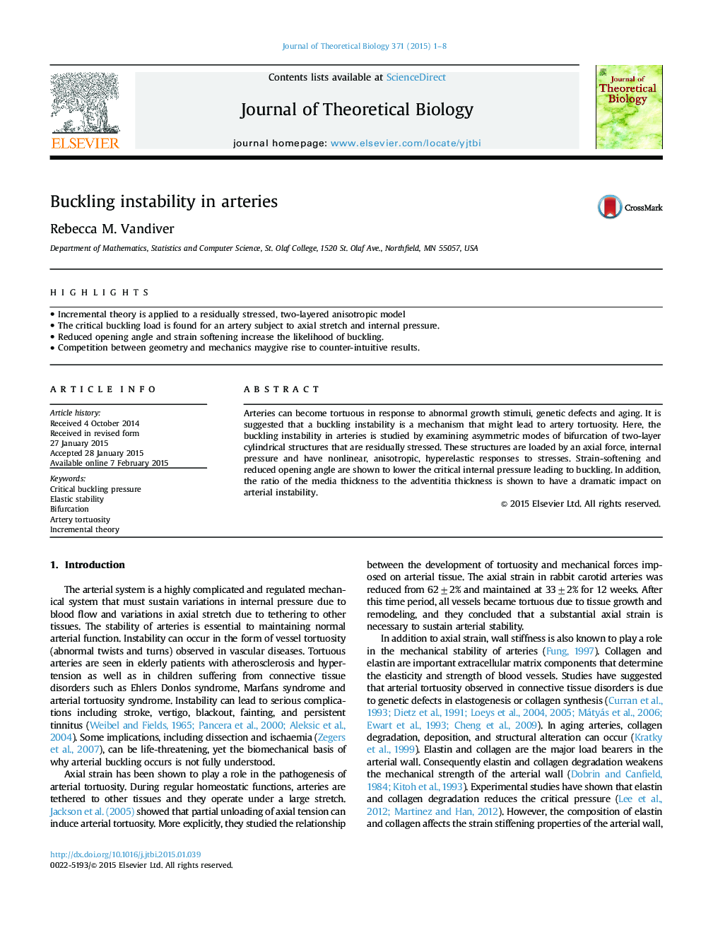 Buckling instability in arteries