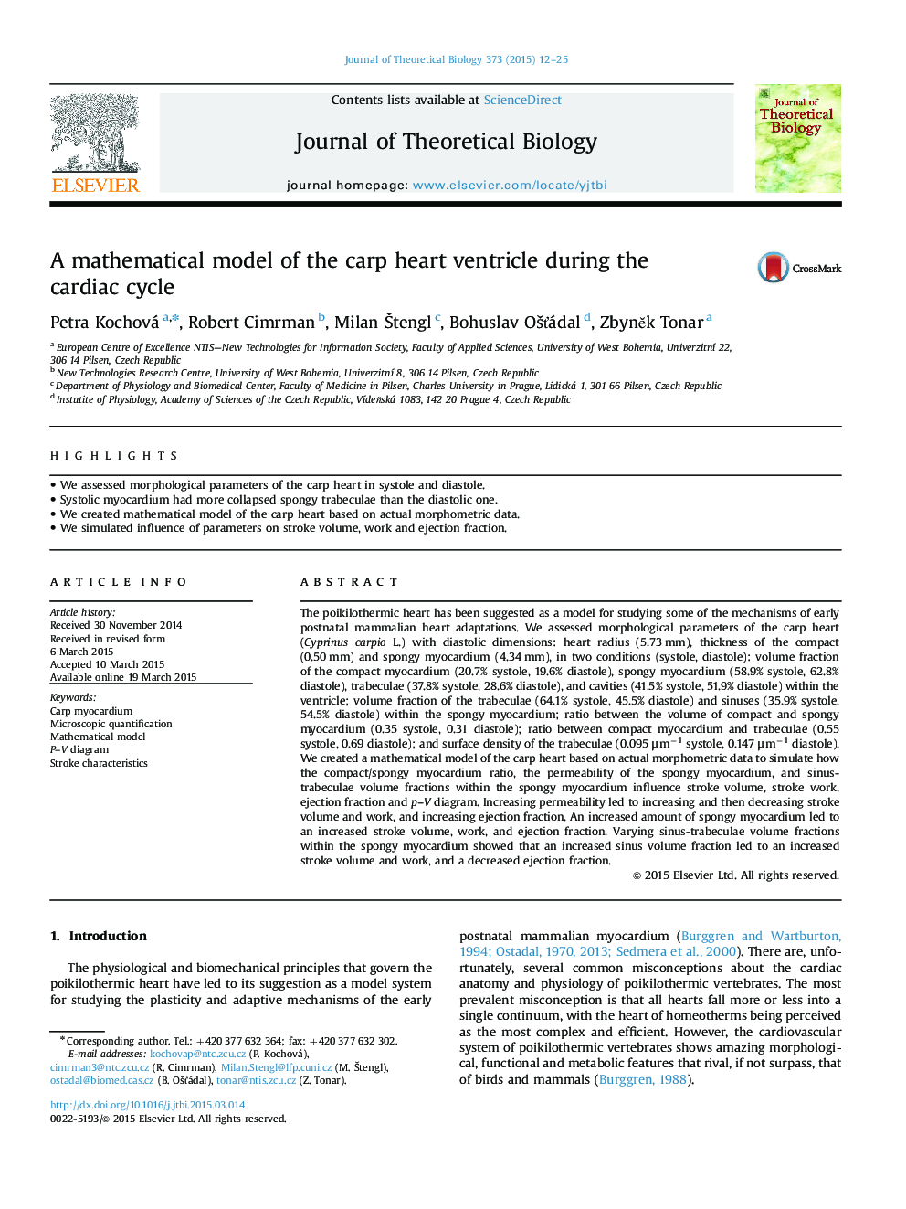 A mathematical model of the carp heart ventricle during the cardiac cycle