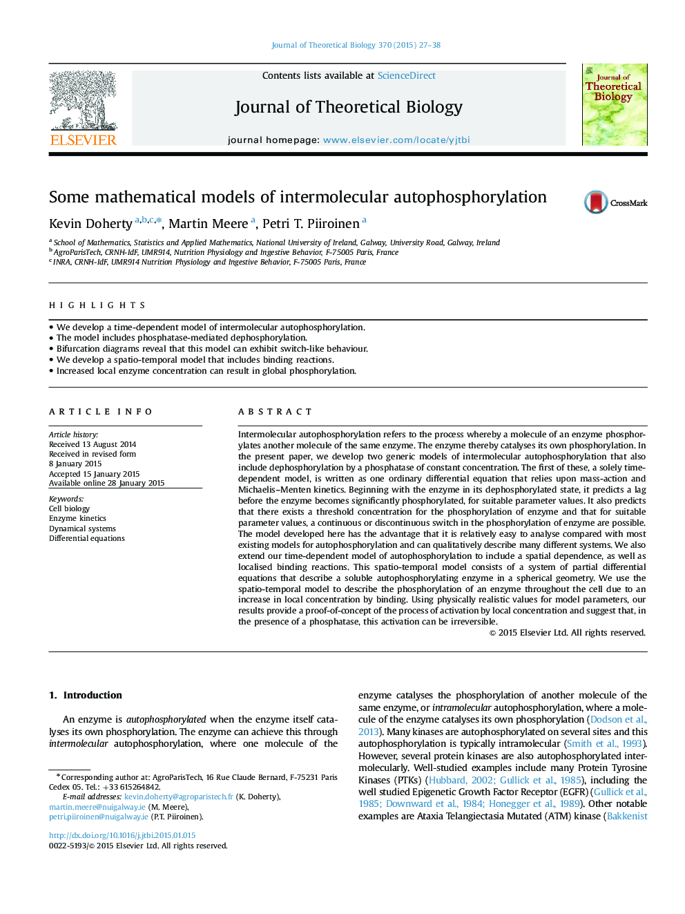 Some mathematical models of intermolecular autophosphorylation