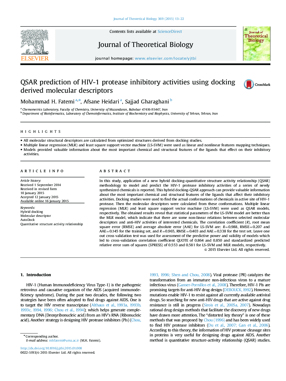 QSAR prediction of HIV-1 protease inhibitory activities using docking derived molecular descriptors