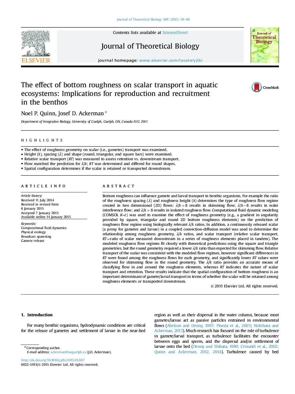 The effect of bottom roughness on scalar transport in aquatic ecosystems: Implications for reproduction and recruitment in the benthos