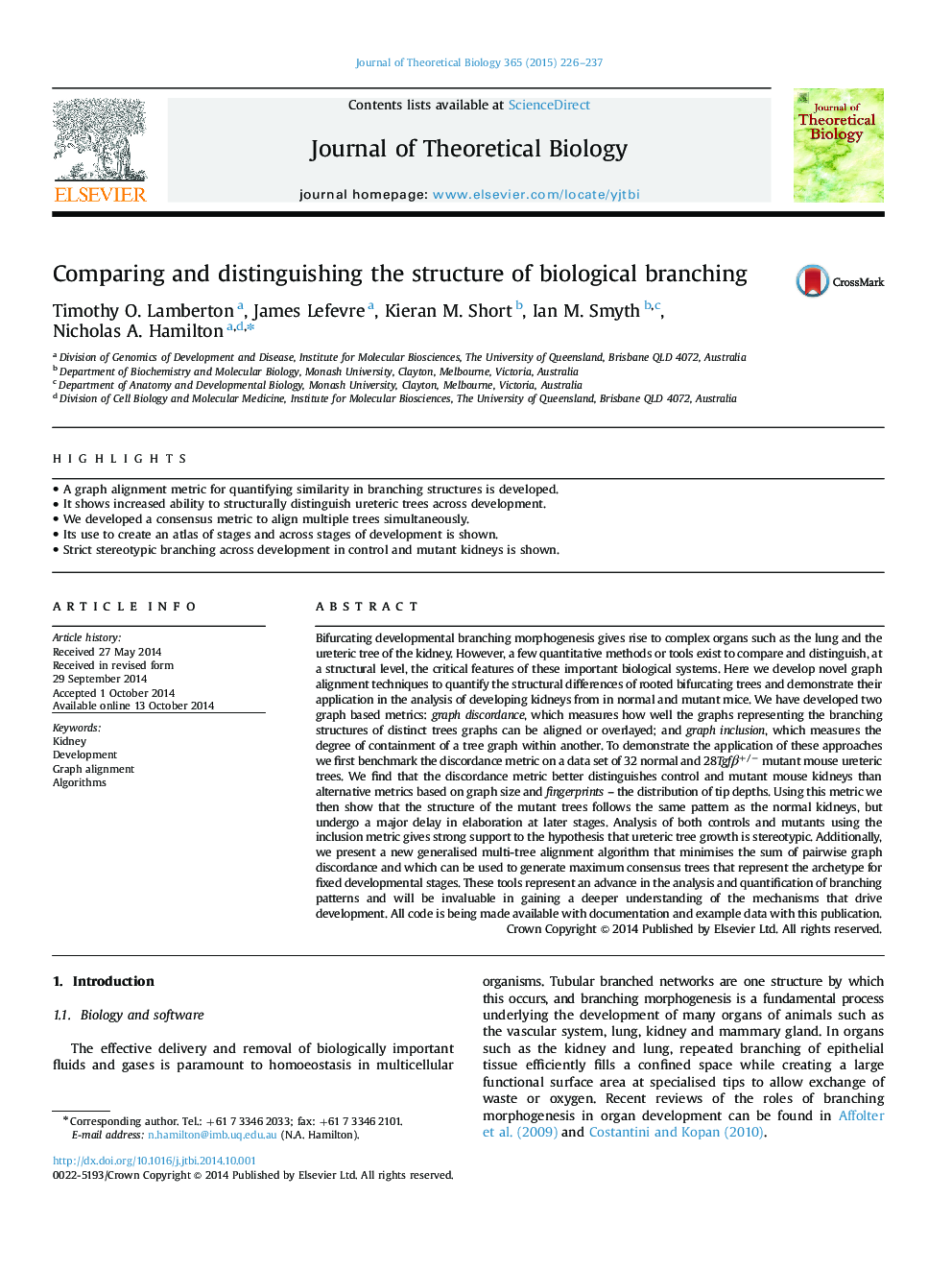 Comparing and distinguishing the structure of biological branching