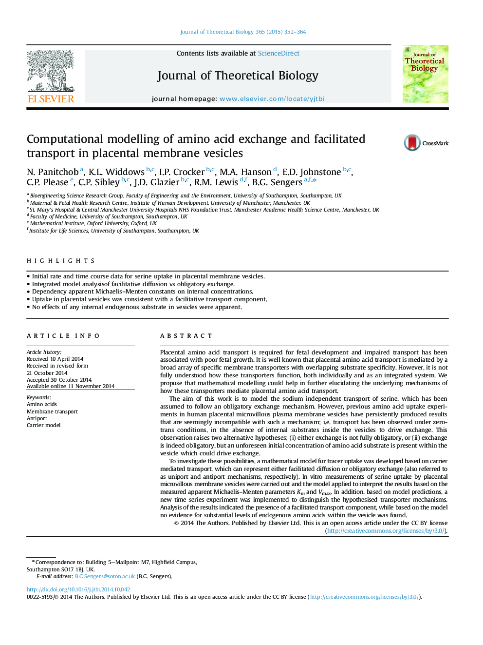 Computational modelling of amino acid exchange and facilitated transport in placental membrane vesicles