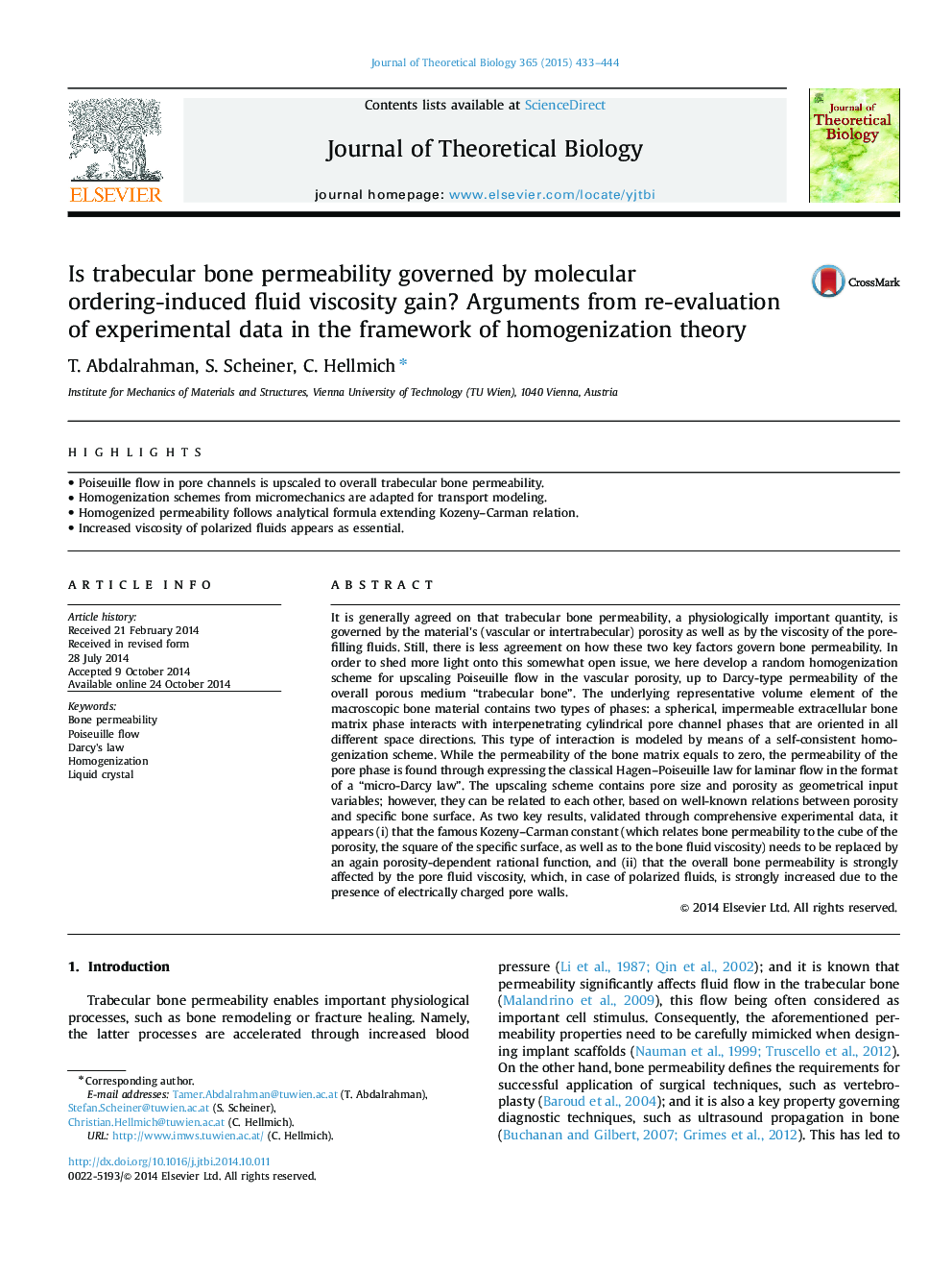 Is trabecular bone permeability governed by molecular ordering-induced fluid viscosity gain? Arguments from re-evaluation of experimental data in the framework of homogenization theory