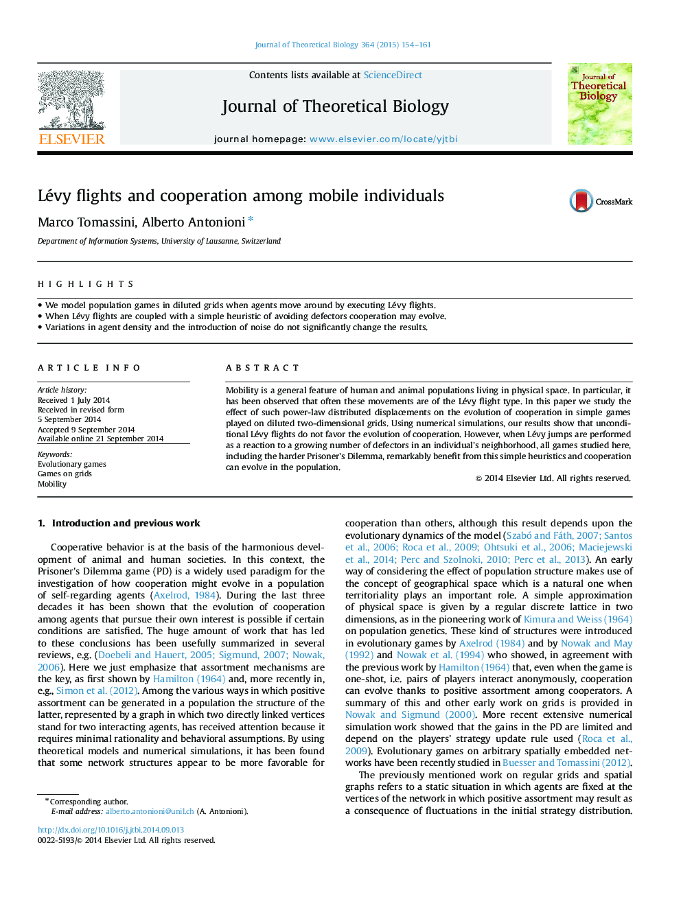 Lévy flights and cooperation among mobile individuals