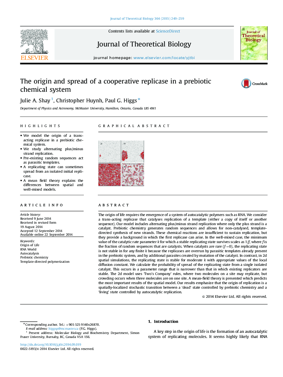 The origin and spread of a cooperative replicase in a prebiotic chemical system