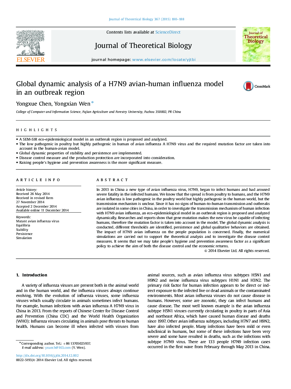 Global dynamic analysis of a H7N9 avian-human influenza model in an outbreak region