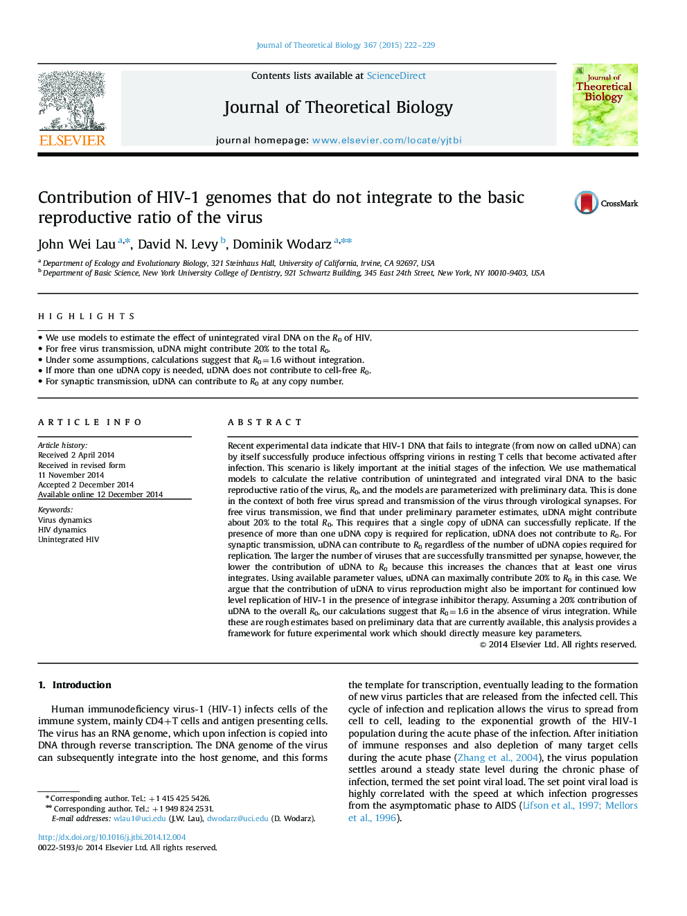 Contribution of HIV-1 genomes that do not integrate to the basic reproductive ratio of the virus