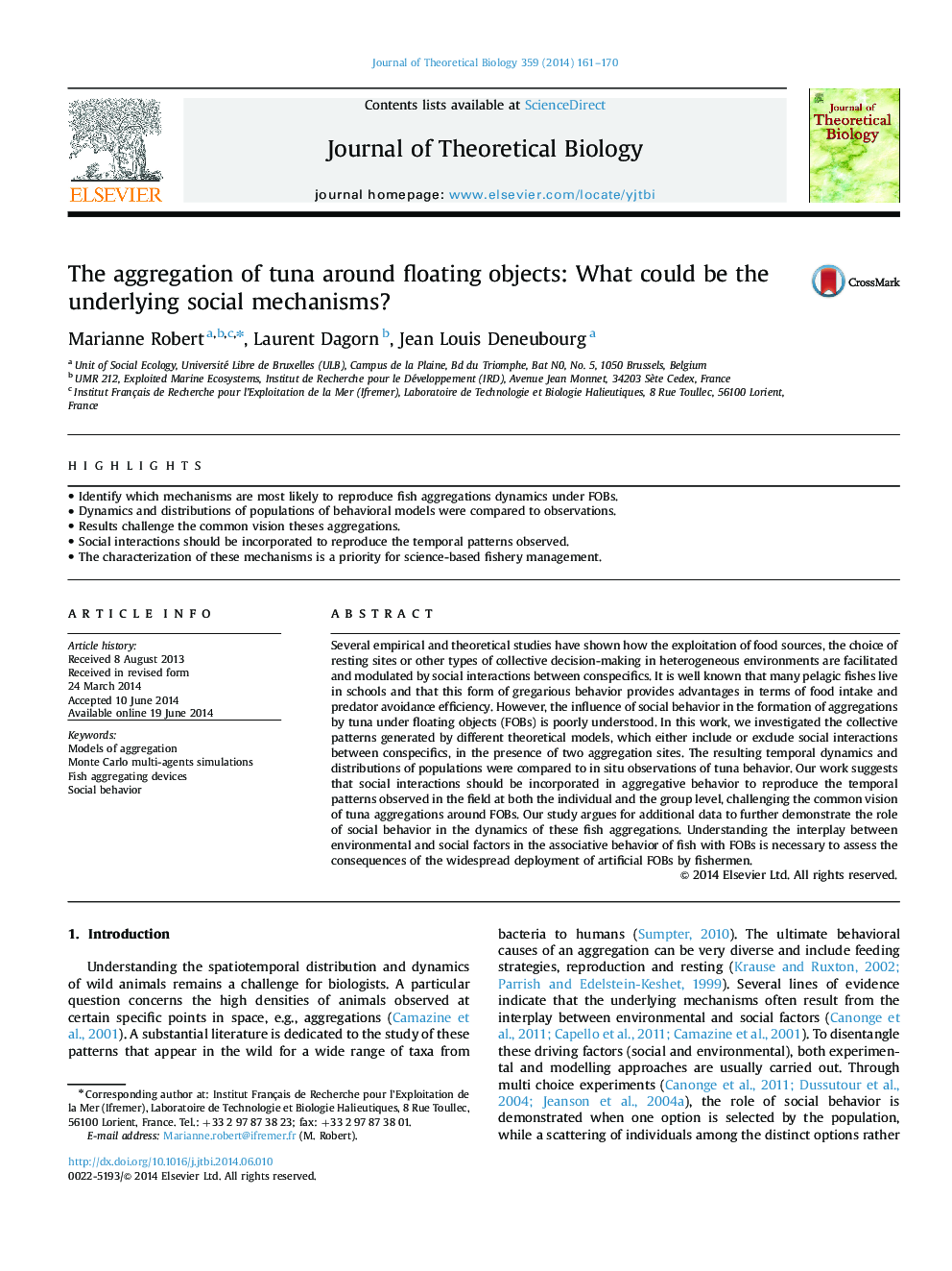 The aggregation of tuna around floating objects: What could be the underlying social mechanisms?