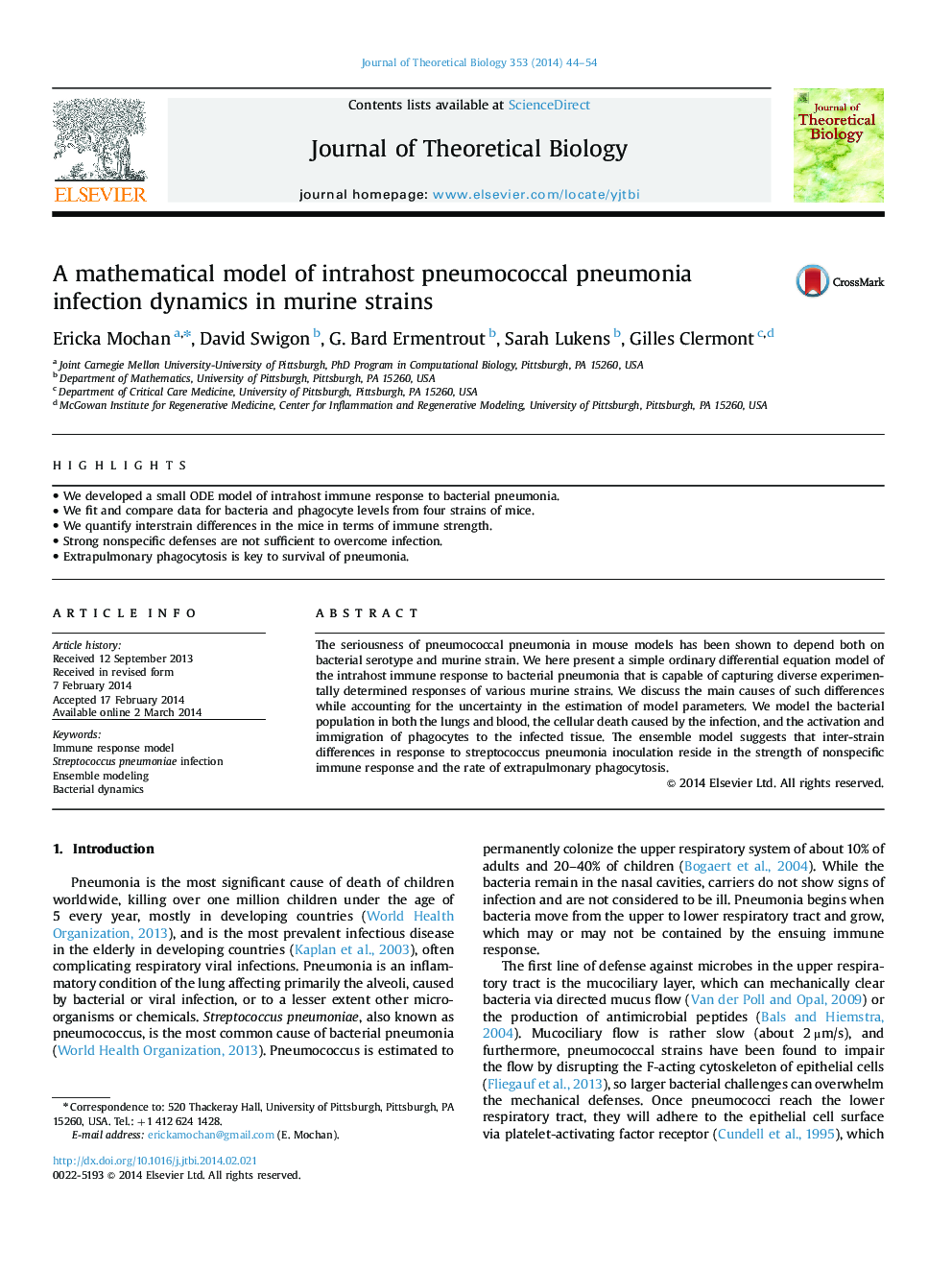 A mathematical model of intrahost pneumococcal pneumonia infection dynamics in murine strains