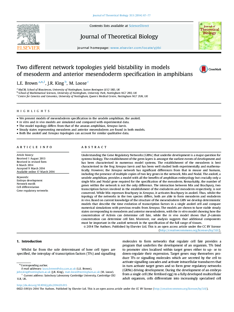 دو توپولوژی شبکه های مختلف، در مدل های مزودرم و مشخصات مزاندودرم قدامی در دوزیستان، دوام می یابند 