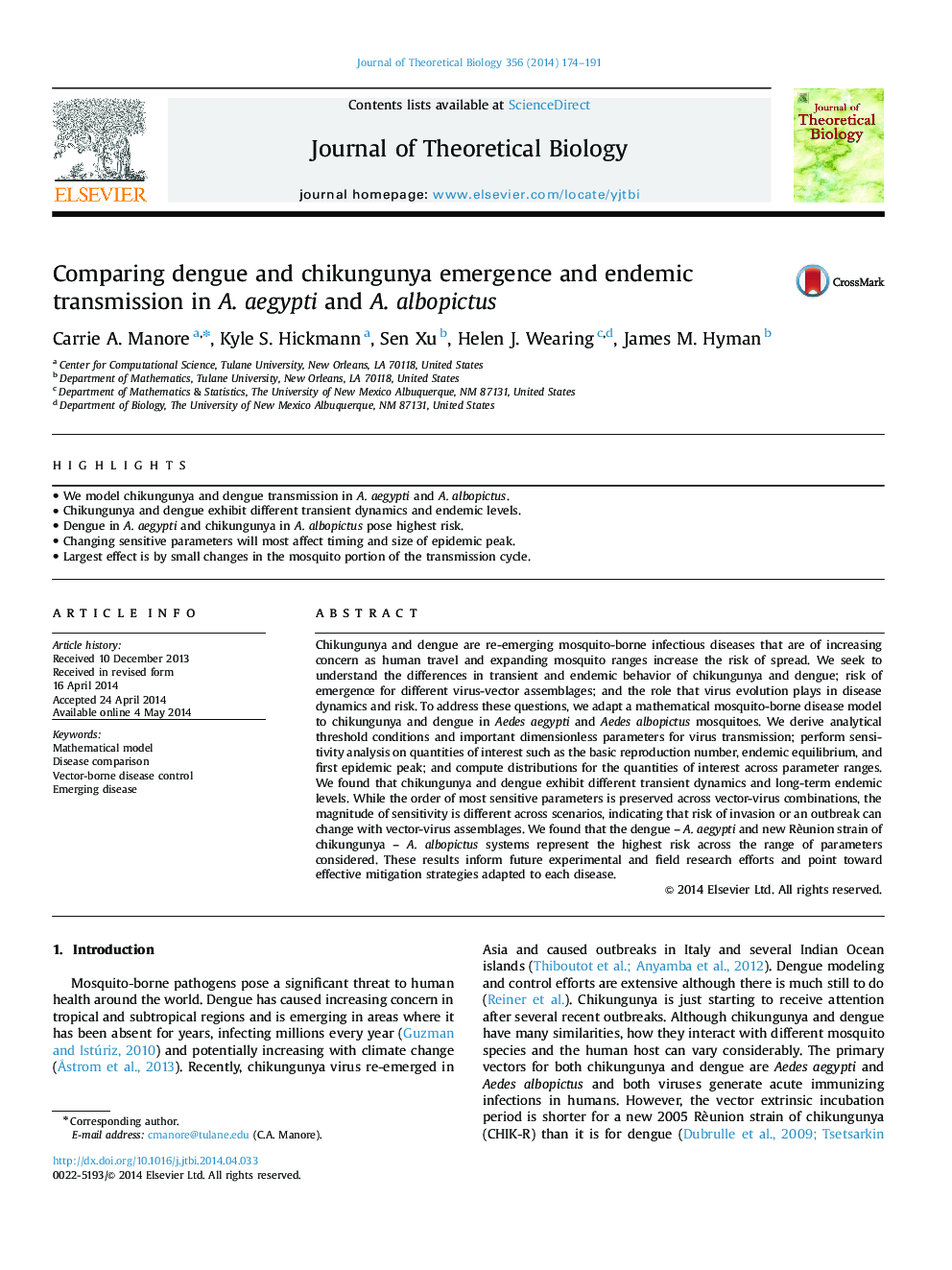 Comparing dengue and chikungunya emergence and endemic transmission in A. aegypti and A. albopictus