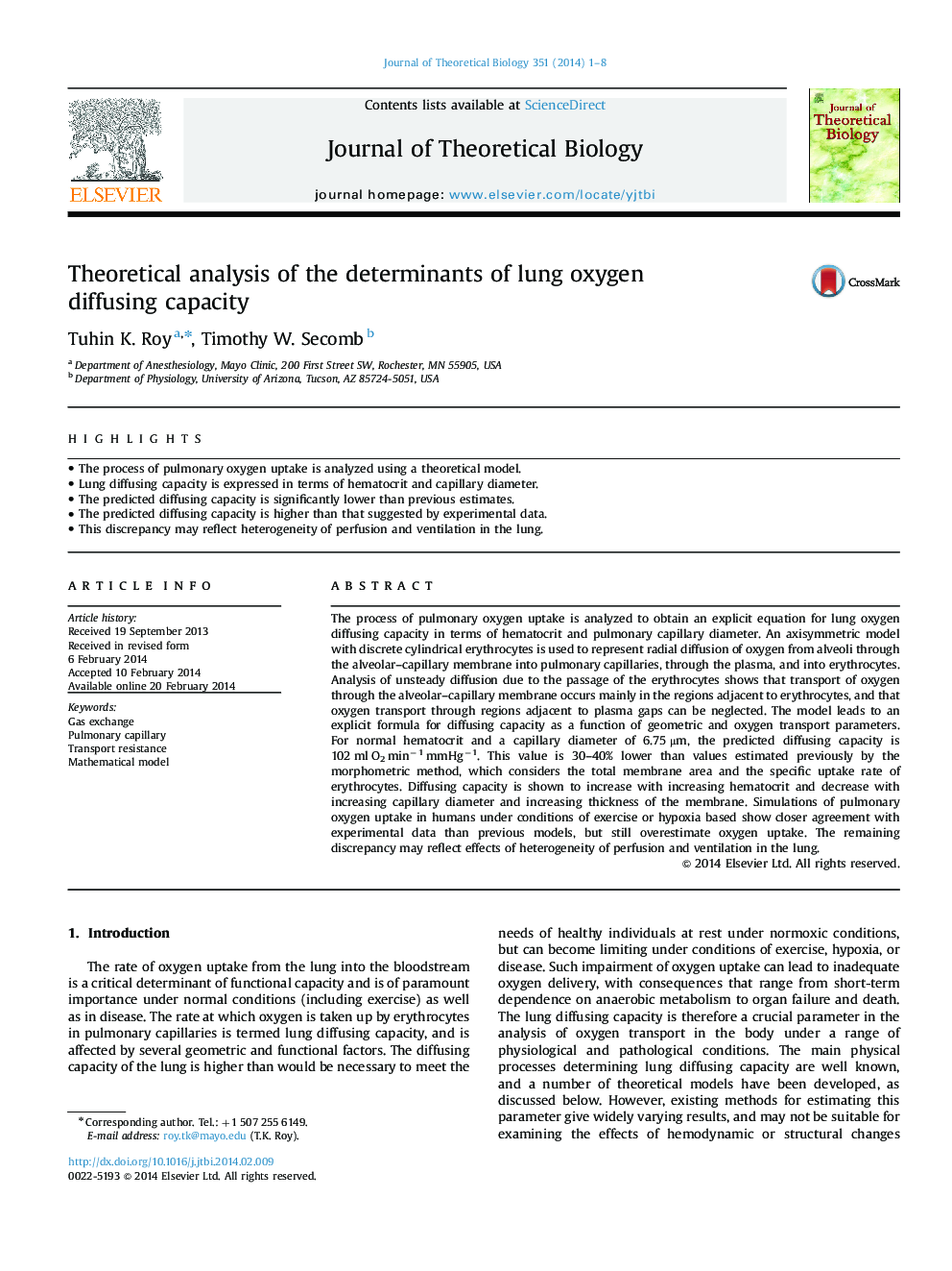 Theoretical analysis of the determinants of lung oxygen diffusing capacity