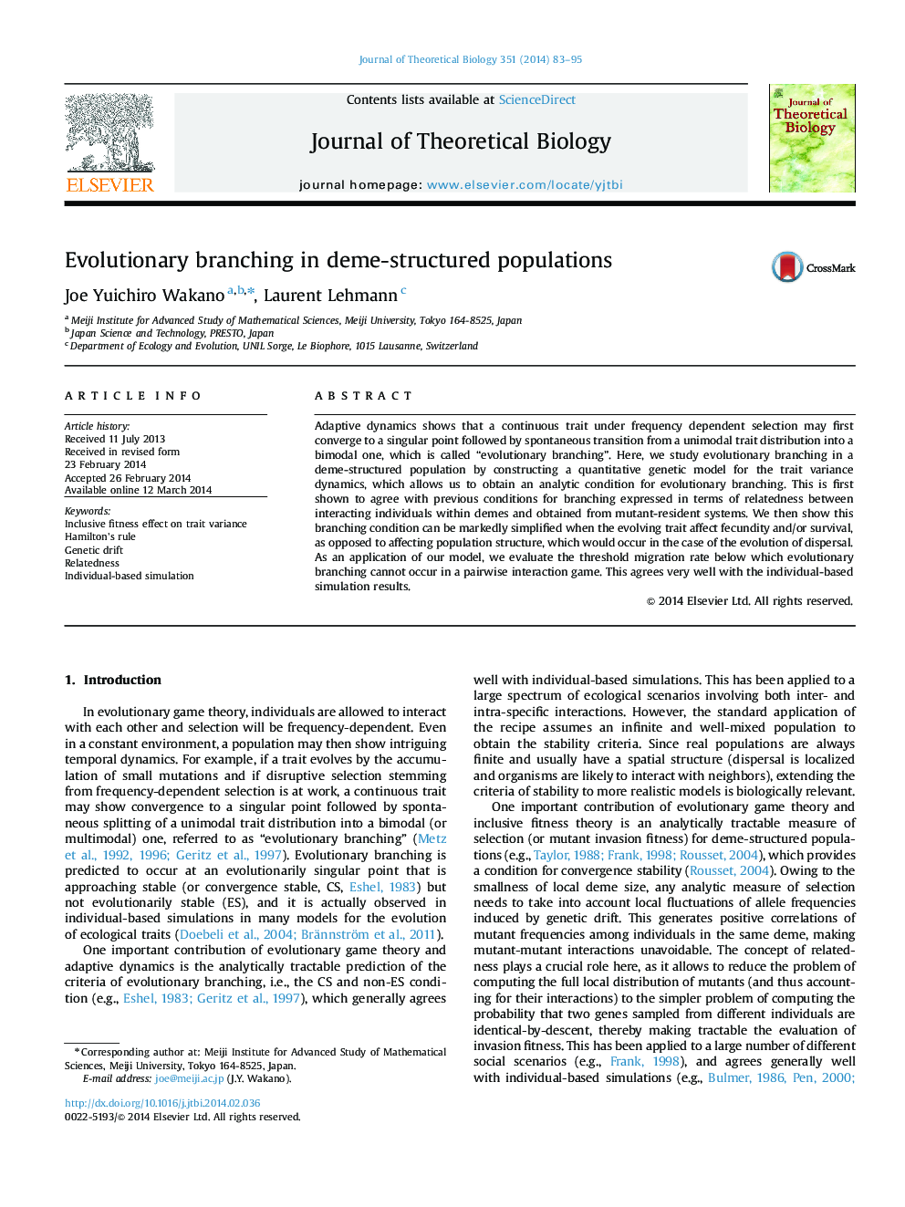 Evolutionary branching in deme-structured populations