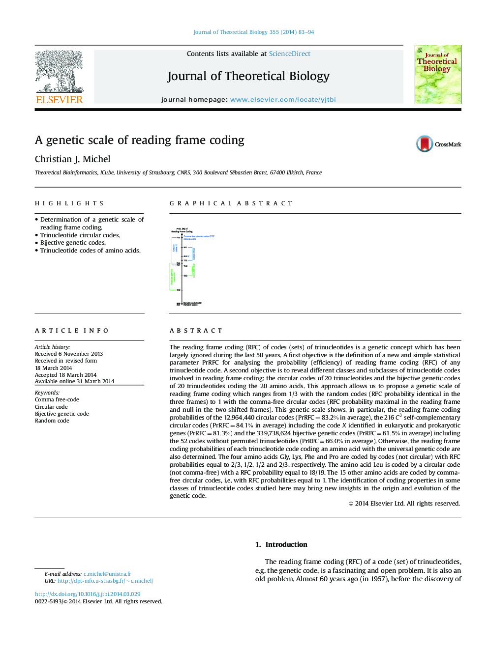 A genetic scale of reading frame coding