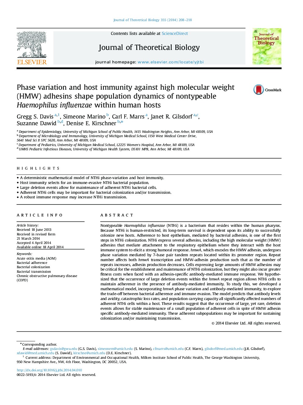 Phase variation and host immunity against high molecular weight (HMW) adhesins shape population dynamics of nontypeable Haemophilus influenzae within human hosts