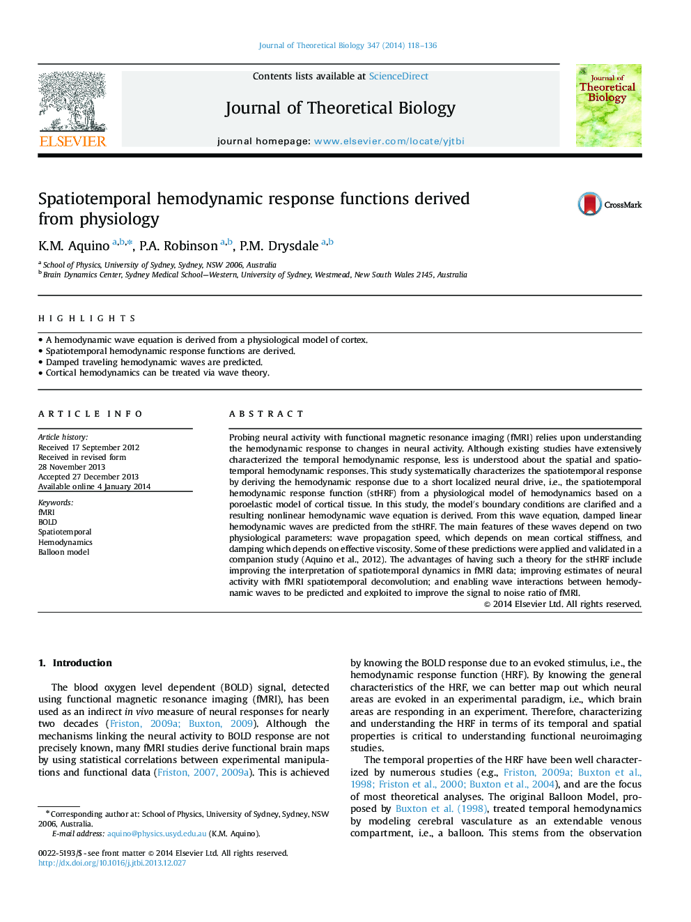 Spatiotemporal hemodynamic response functions derived from physiology