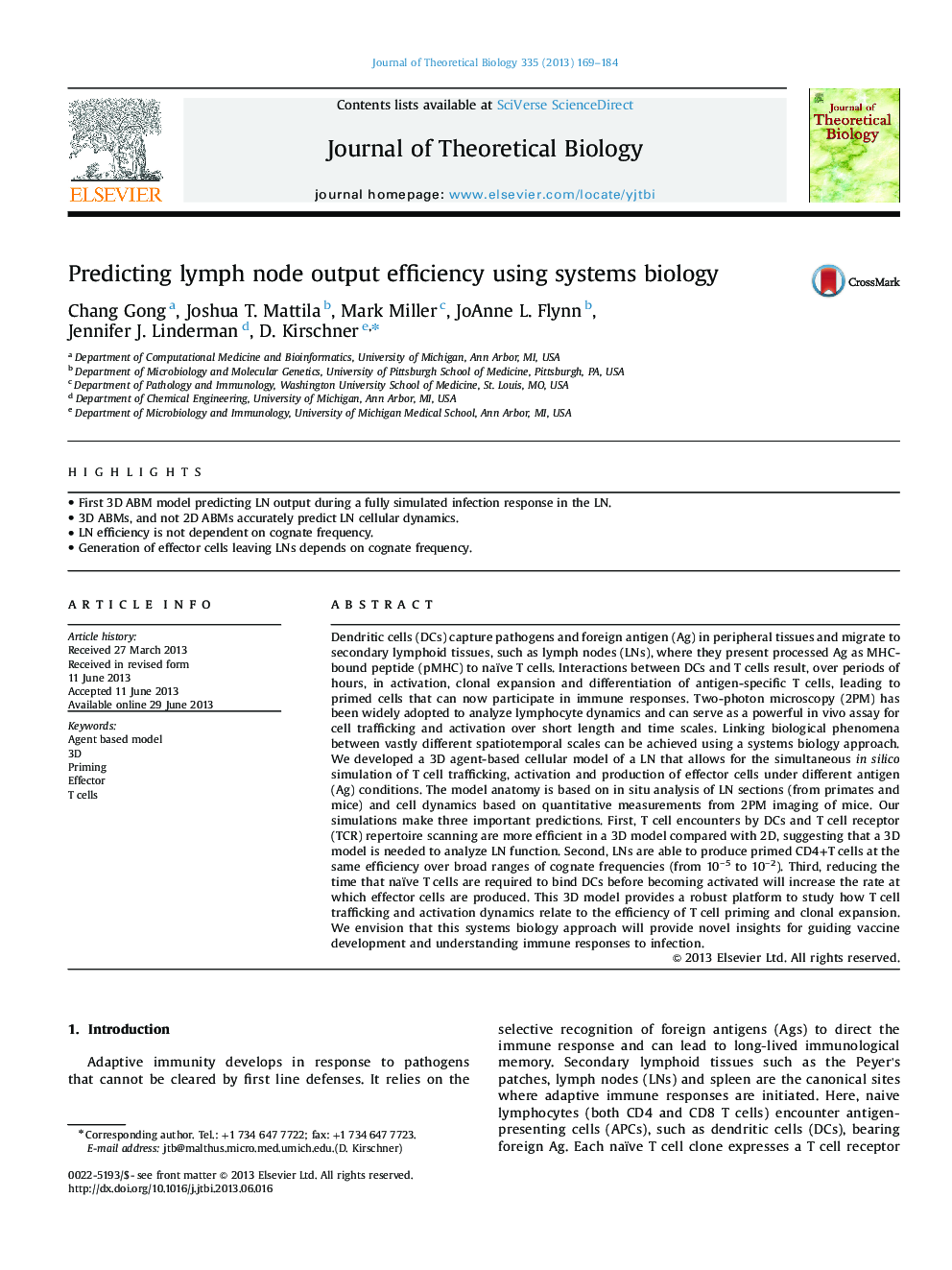 Predicting lymph node output efficiency using systems biology