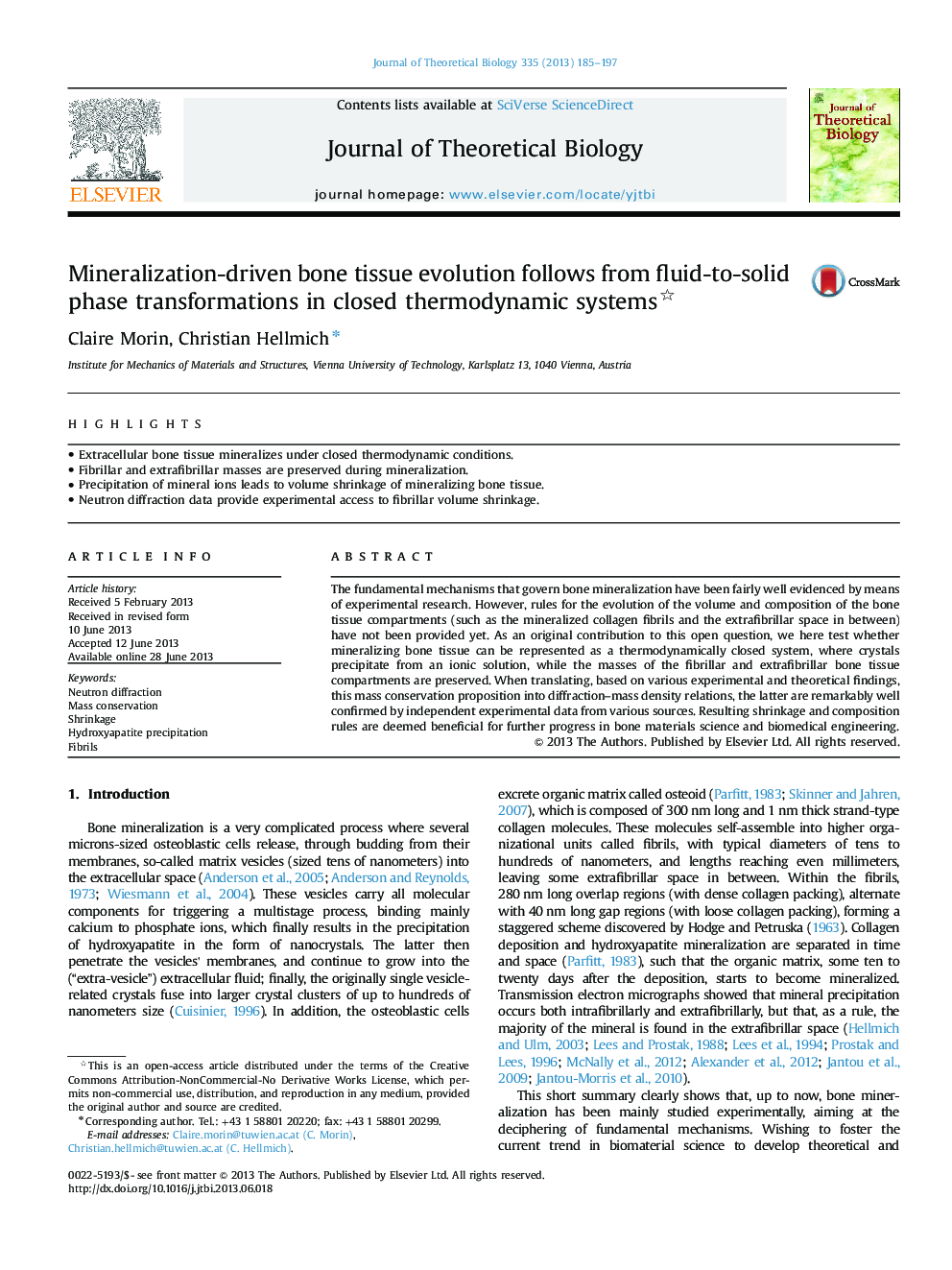 Mineralization-driven bone tissue evolution follows from fluid-to-solid phase transformations in closed thermodynamic systems