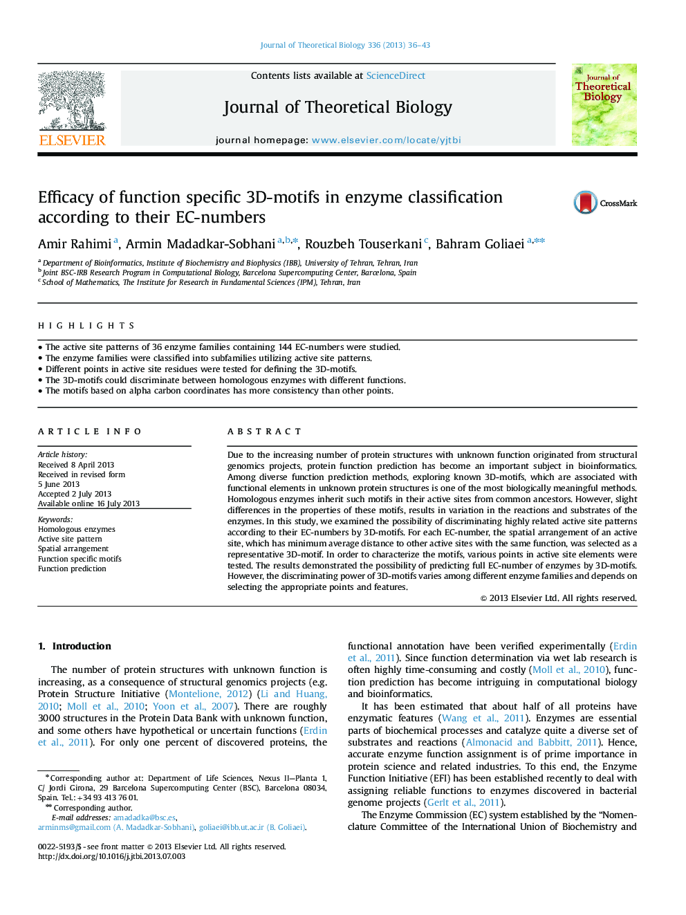 Efficacy of function specific 3D-motifs in enzyme classification according to their EC-numbers