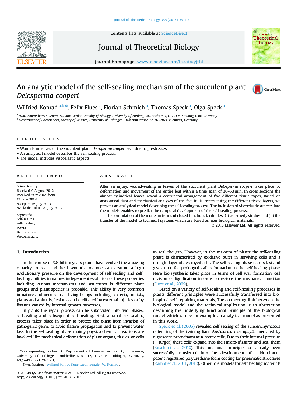 An analytic model of the self-sealing mechanism of the succulent plant Delosperma cooperi