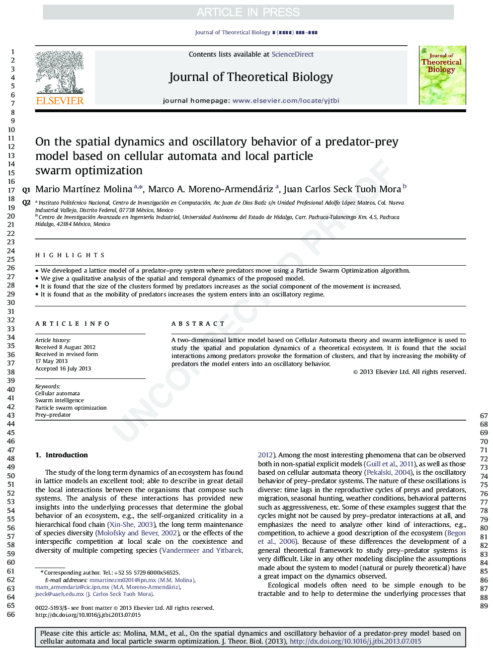 On the spatial dynamics and oscillatory behavior of a predator-prey model based on cellular automata and local particle swarm optimization