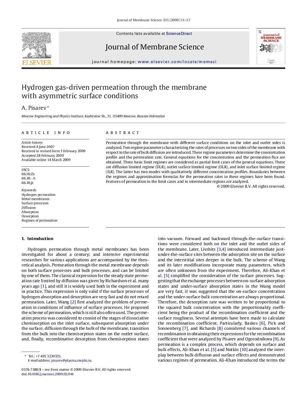 Hydrogen gas-driven permeation through the membrane with asymmetric surface conditions