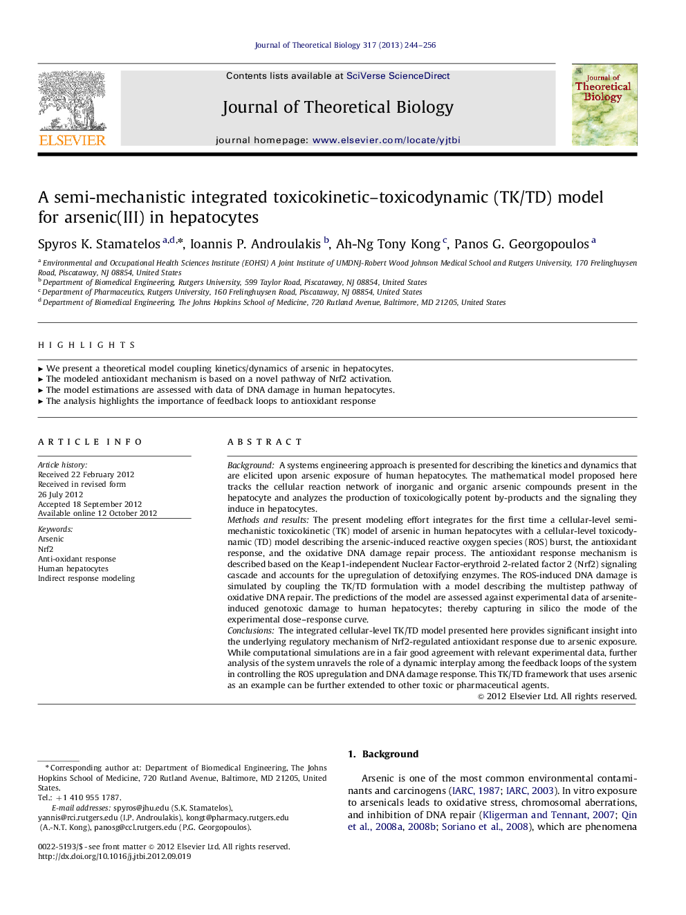 A semi-mechanistic integrated toxicokinetic-toxicodynamic (TK/TD) model for arsenic(III) in hepatocytes