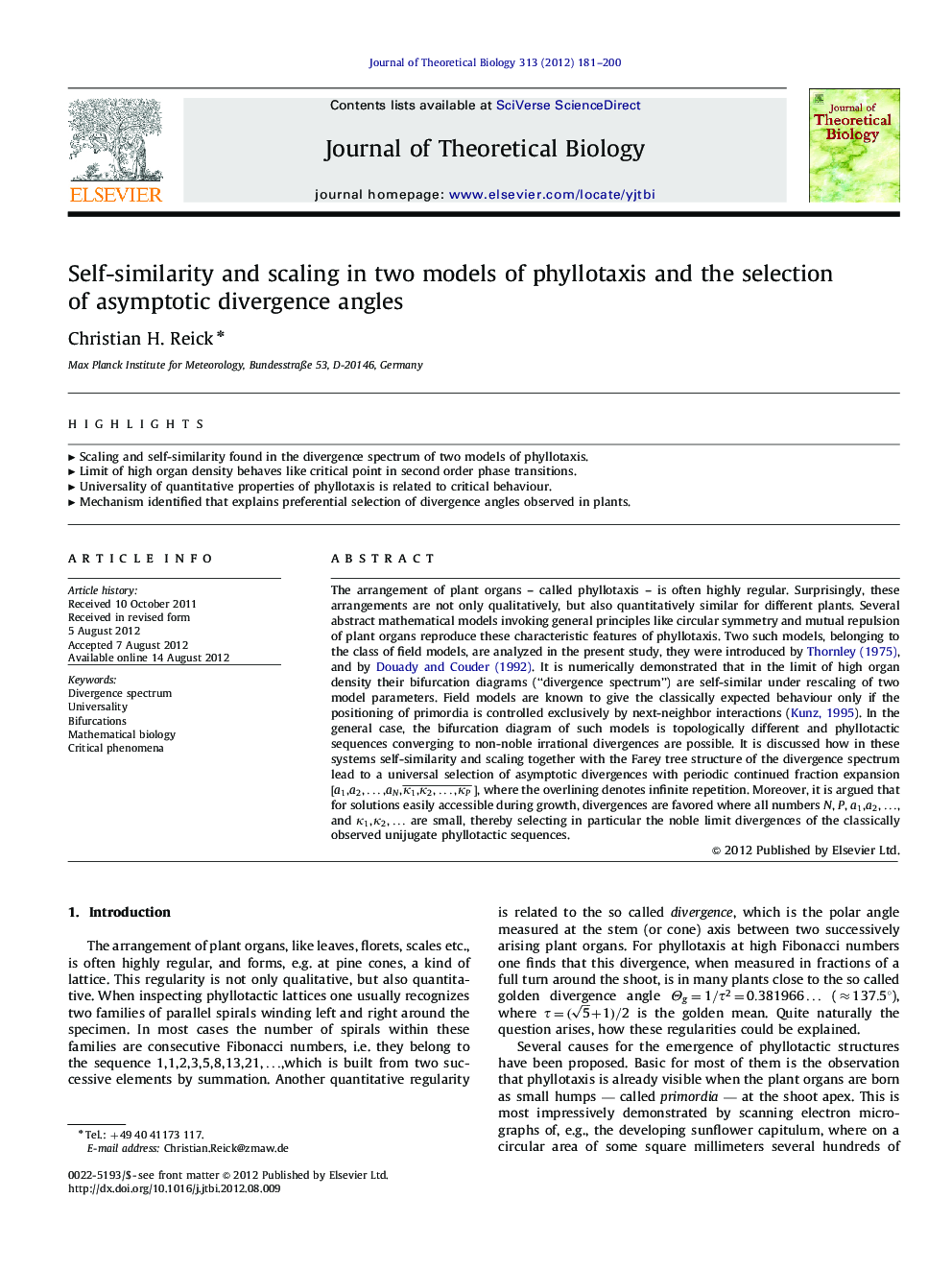 Self-similarity and scaling in two models of phyllotaxis and the selection of asymptotic divergence angles