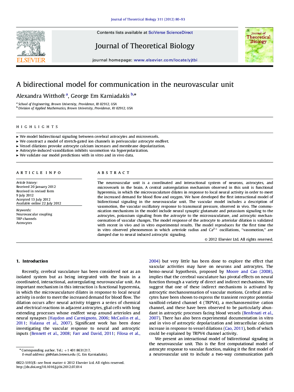 A bidirectional model for communication in the neurovascular unit