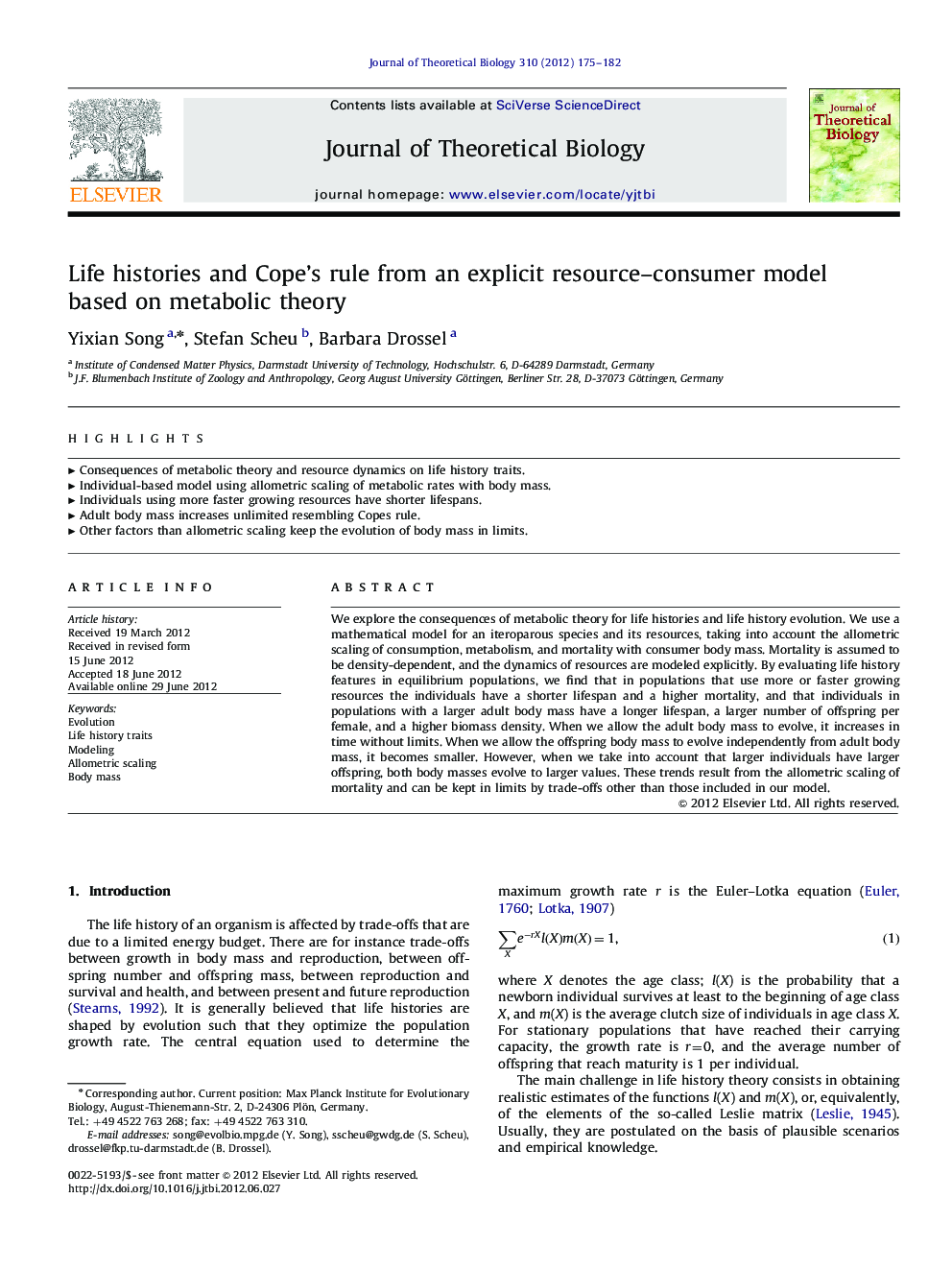 Life histories and Cope's rule from an explicit resource-consumer model based on metabolic theory