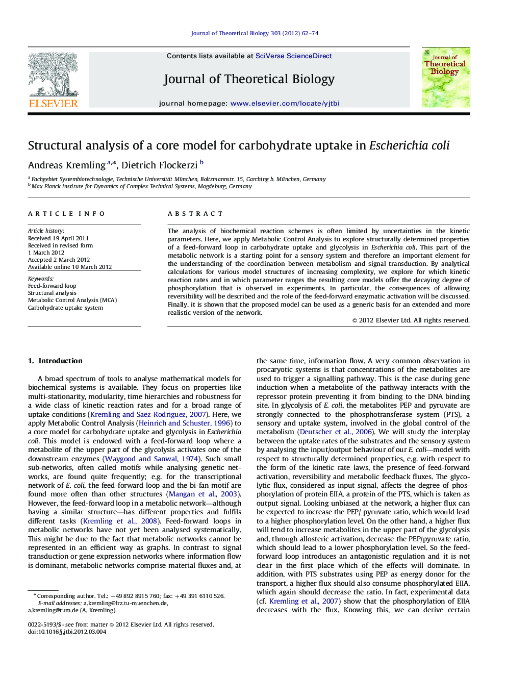 Structural analysis of a core model for carbohydrate uptake in Escherichia coli